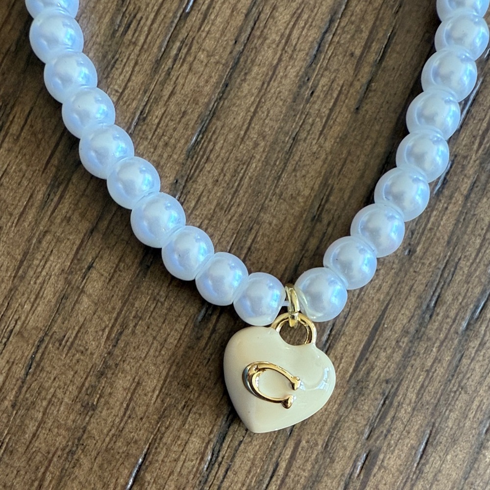 Coach Pearl Necklace with Cream Heart Pendant